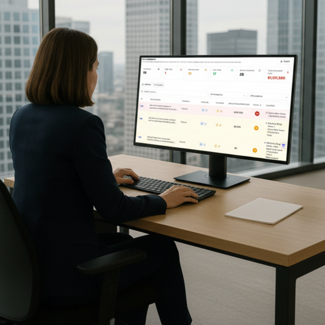 Insurance professional using SoterAI platform with risk analytics dashboard